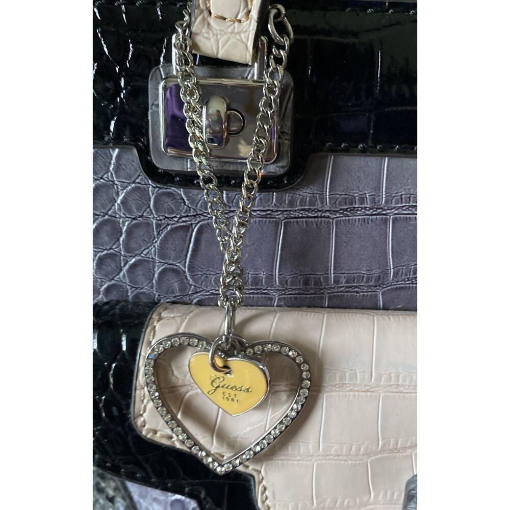 Guess Y2k VTG Womens Shoulder Bag Croc Effect Faux Leather Zip Closure Pockets - Picture 4 of 16